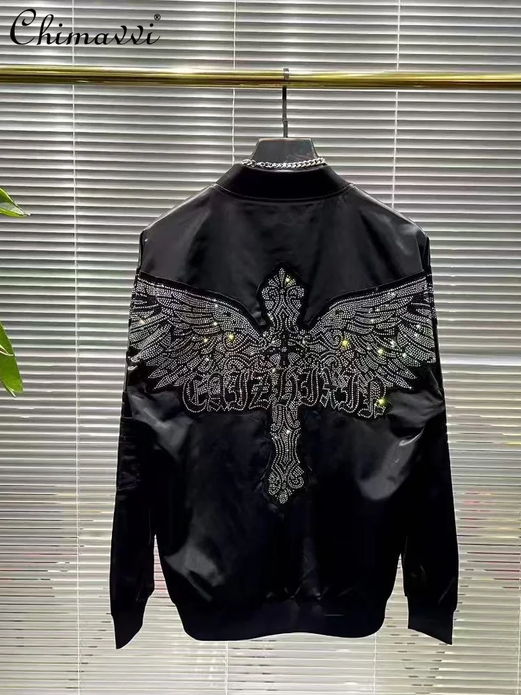 

2025 Autumn New Heavy Stand Collar Long Sleeve Jacket High Street Rhinestone Ball Suit Men and Women Fashion Loose Casual Coat