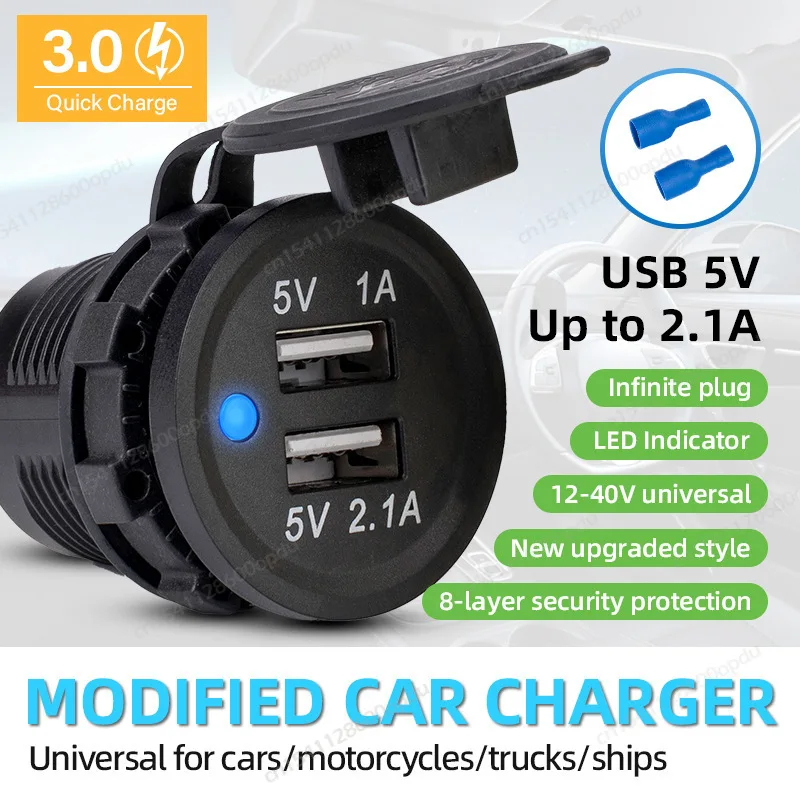 12V USB Outlet 5V 2.1A & 1A Dual USB Charger Socket PD Type-C Port Power Outlet Adapter Waterproof for Car RV Boat Marine Truck