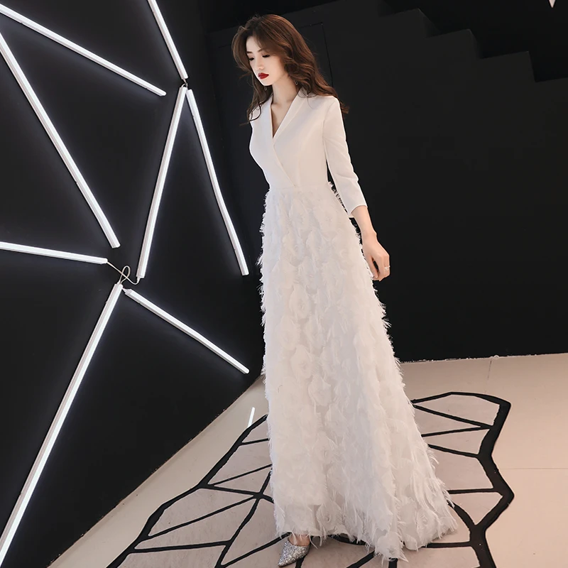 

White Evening Dr Women's 2025 New Sle Banquet Luxury Casual Fairy Host Dr Korean Sle A-Line Skirt Long Dr
