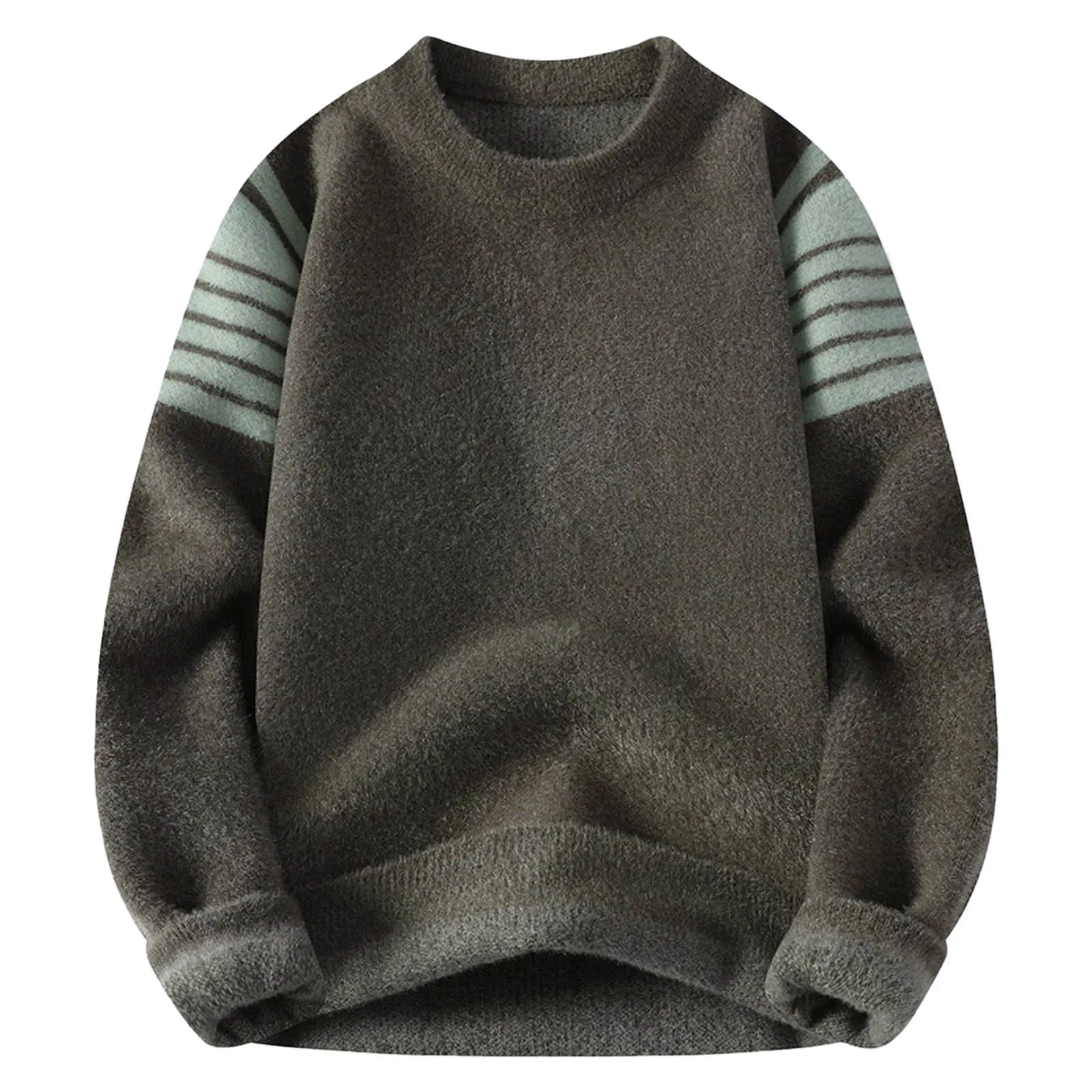

New 2024 Trendy Autumn Winter New Casual Soft Warm Thick Knit Sweater For Men Striped Slim Round Neck Cashmere Couple Sweater