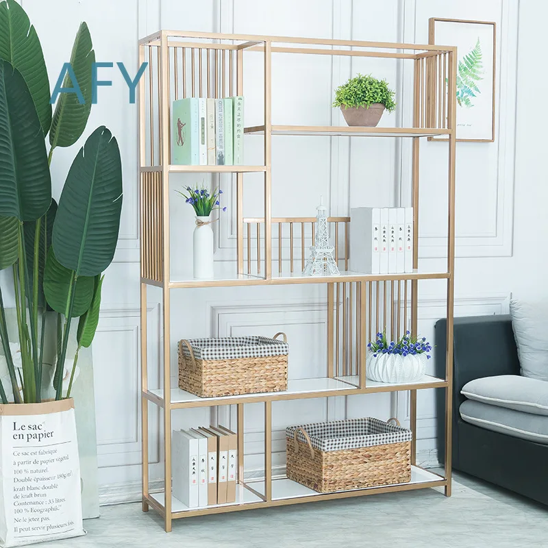 Nordic Minimalist Modern Iron Floor Standing Storage Shelf for Decorative Display Shelving Unit Creative Room Divider for