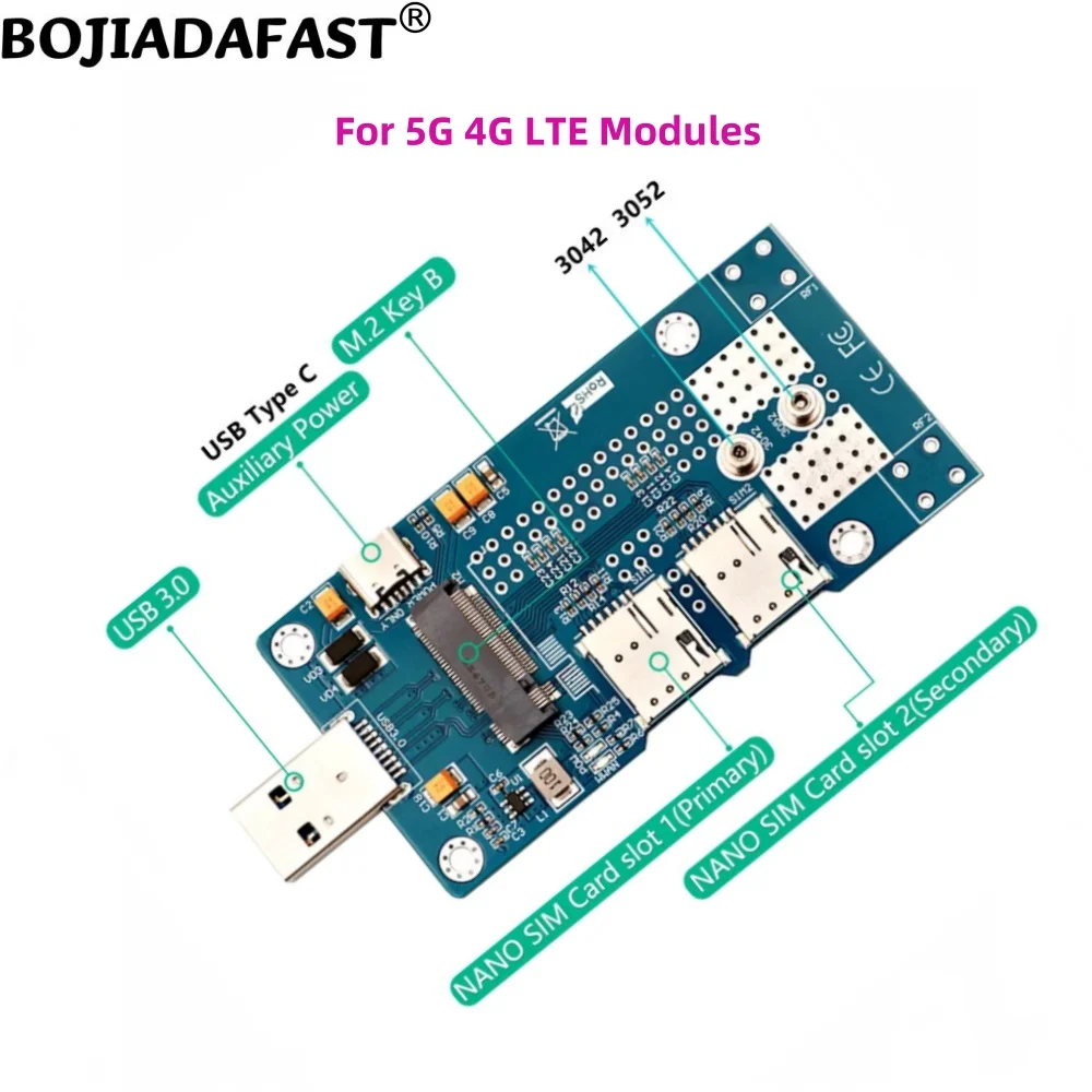 USB 3.0 Type-A Connector To M.2 B-Key Wireless Adapter Dual NANO SIM Card Slot For 5G 4G LTE Module Modem