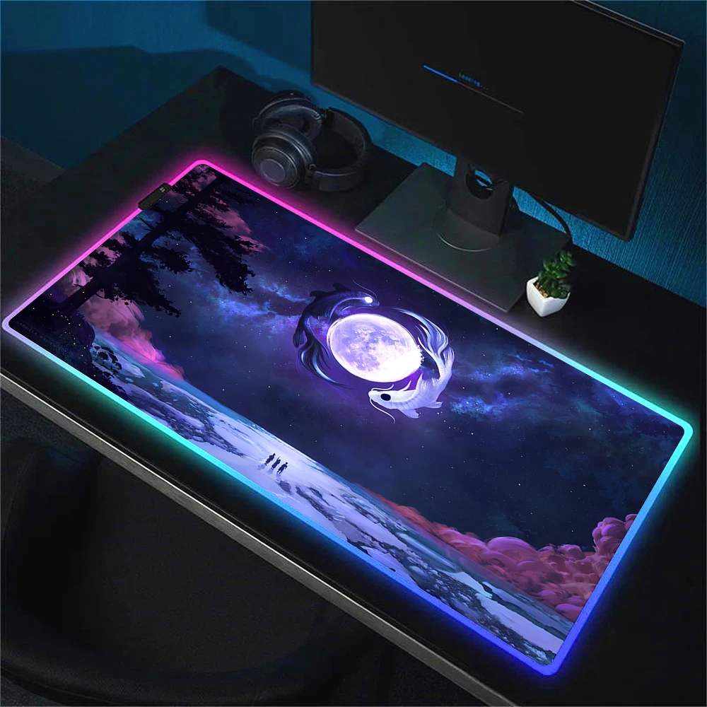 Imagem -05 - Grande Rgb Koi Fish Art Mouse Pad Tapete de Rato Led Yin Yang Gamer Mousepad Tapete de Mesa de Teclado 30x70 Xxl Gaming Mousepad com Retroiluminado