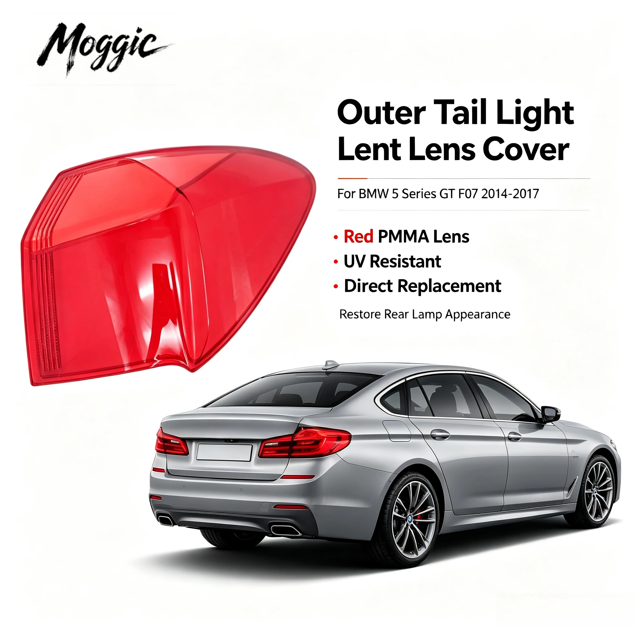 Moggic Replacement Tail Light Lens Cover Compatible With 5 Series GT F07 Model Years 2014 2015 2016 2017 Left Or Right Side