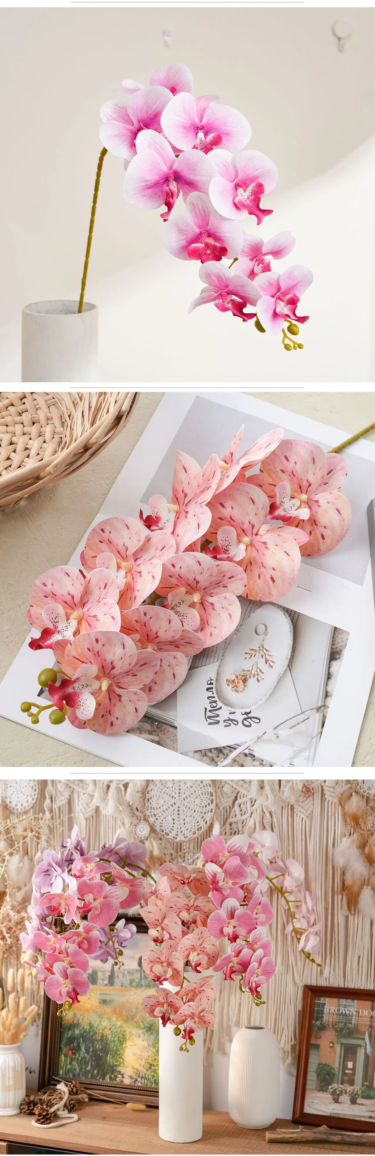 5 Stück/Set Künstliche Latex-Phalaenopsis-Orchideen mit 9 Blüten für Hochzeitsdekoration, Schmetterlings-Orchideenblumen, Raumdekoration, Party-Blumenarrangement – Detail 4