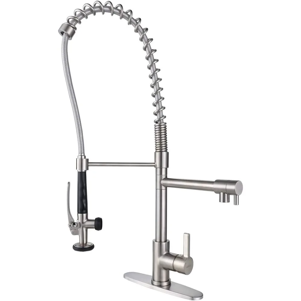 Commercial Kitchen Faucet with Pre-Rinse Sprayer Solid Brass Commercial Restaurant Faucet 1 or 3 Hole Spring Kitchen Faucet