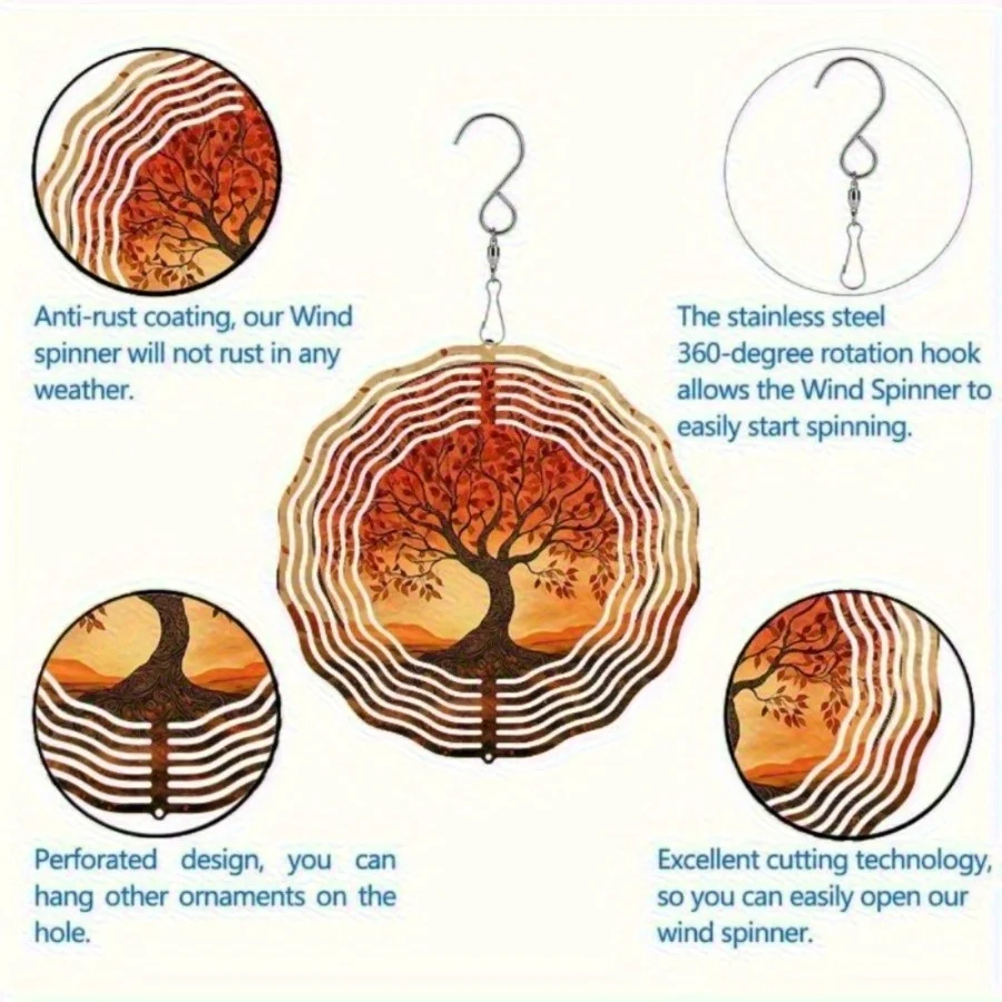 2D Metal Wind Chime (Red Tree Pattern, Mirror Reflection) | Outdoor Decor | Ideal Halloween & Christmas Gift