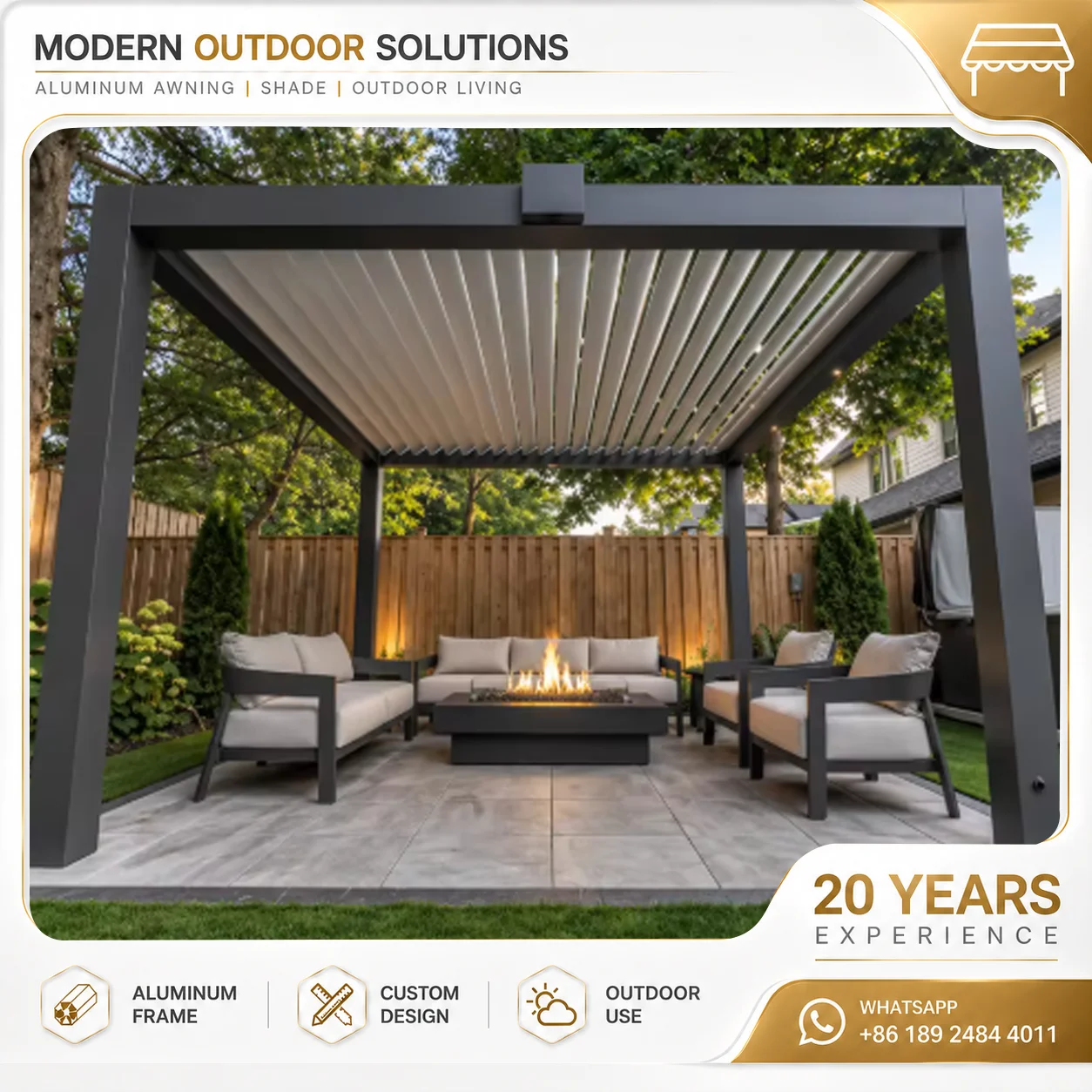Aluminum Louvered Roof Pergola Waterproof Manual Adjustable Gazebo Pavilion Sunshade Shelter for Patio Terrace