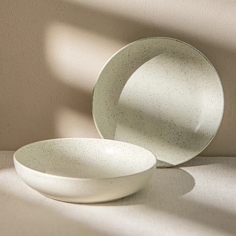 Sesame Glazed Ceramic Bowl Textured Patchwork Large Size Round Tablewares Ins Household Versatile Lamian Noodles Bowls