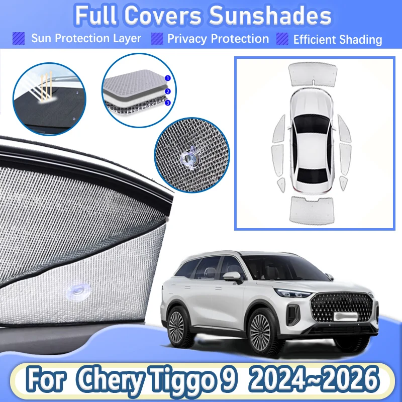 

Для Chery Tiggo 9/8L Fulwin T9 2024 2025 2026 Автомобильный солнцезащитный козырек Серебряная фольга Солнцезащитный крем Окно Теплоизоляция Автомобильные аксессуары
