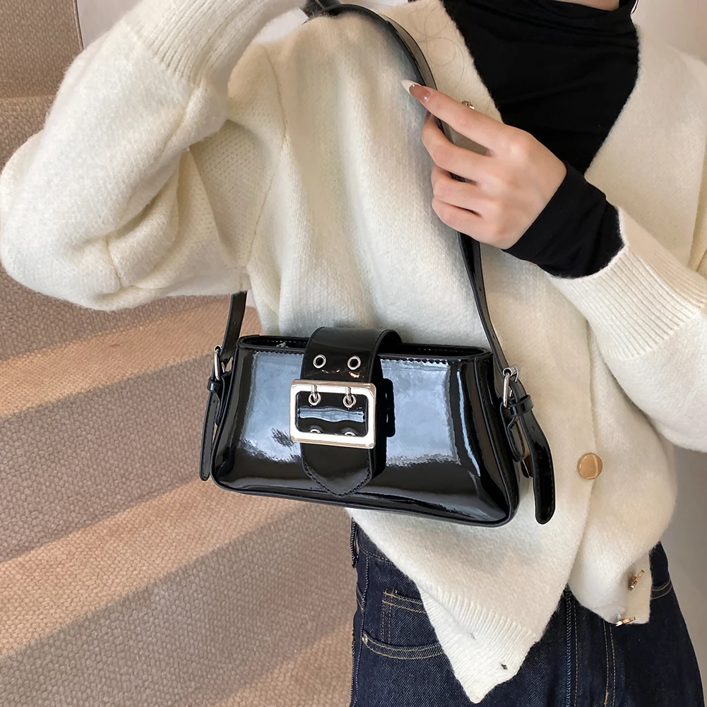 

Women PU Shoulder Bag Fashion Underarm Bag Large Capacity Stylish Armpit Bag Buckle Design Top Handle Bag Simple Shoulder Purse