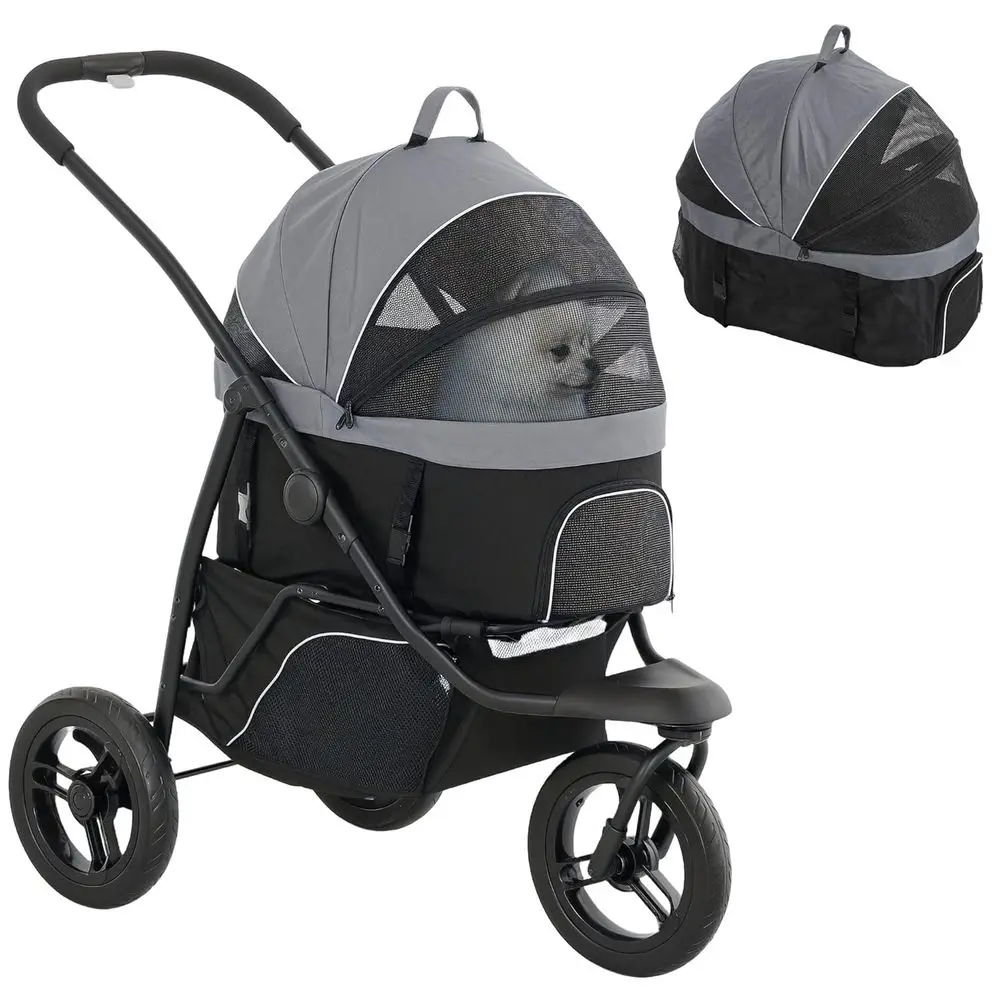 

Dog Stroller for Small Dogs and Cats, 3 in 1 Folding Cat Pet Stroller Jogger with Detachable Carrier, Storage Basket, All-Terrai