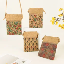 8pcs Crossbody Bags Women Cork Leather Feather Flower Printing Patchwork Cellphone Bag
