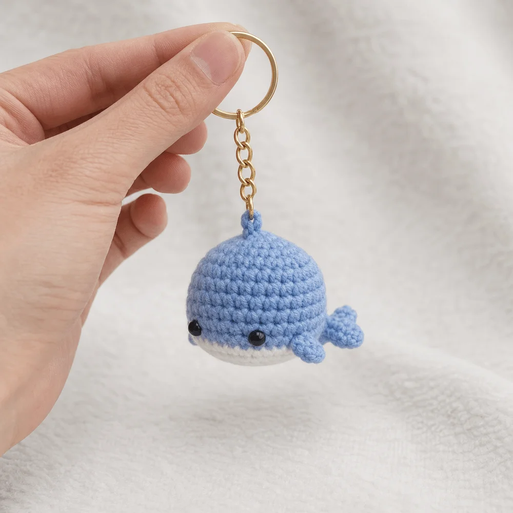 Creative Whale Shape Keychain Handmade Craft Small Crocheted Keyring Woven Knitting Bag Pendant Bag Accessories