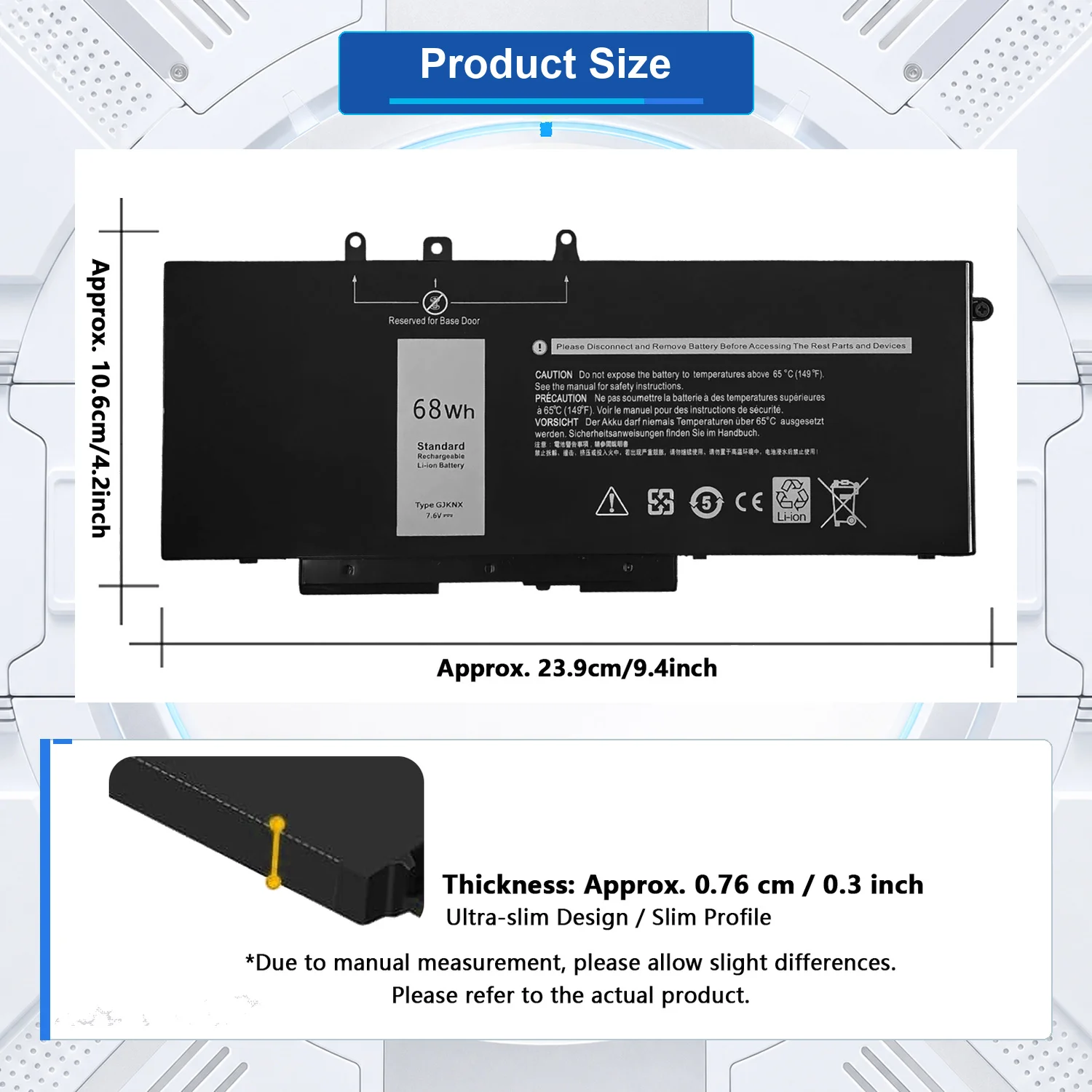 GJKNX 68Wh 7.6V Laptop Battery For Dell Latitude E5480 5580 5490 5590 DELL Precision M3520 M3530 Series GD1JP DY9NT
