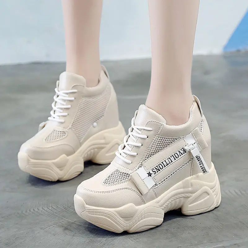 Harajuku damskie kliny buty sportowe dla kobiet zwiększenie 11CM Chunky Sneakers damskie oddychające siatki platformy obuwie 2022