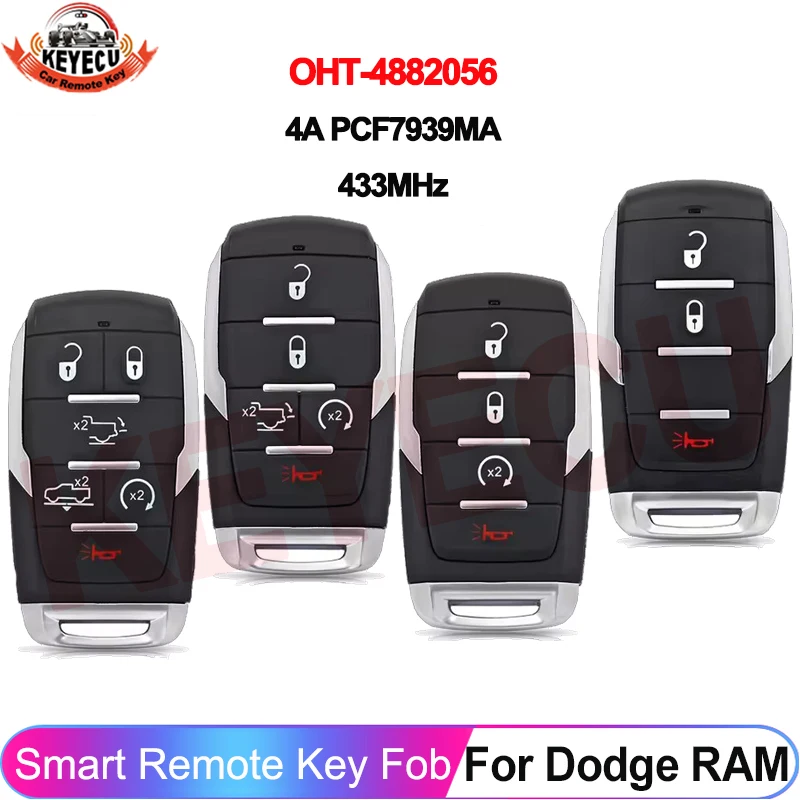 KEYECU OHT-4882056 For Dodge RAM 1500 Pickup Limited 2019 2020 2021 2022 2023 2024 Smart Keyless 4A Chip Remote Key Fob 68442907