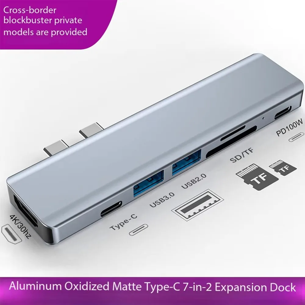 

7-Port USB C Docking Station HDMI-compatible 4K 30Hz 100W PD USB 3.0/2.0 SD TF Reader Multiport Adapter for MacBook Pro/Air