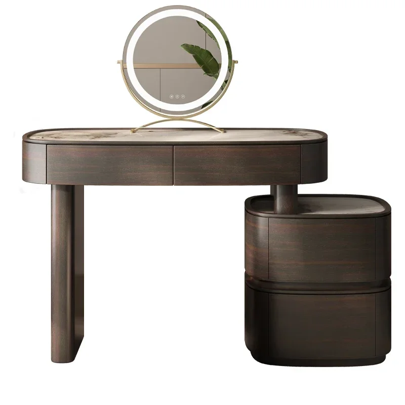 

Simple Designer Italian minimalist high-end solid wood smoked rock slab oval dresser bedroom light luxury special-shaped makeup