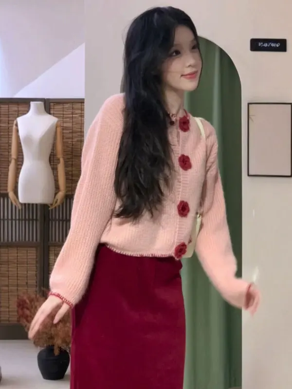 

Spring Trendy Sle ort Knitted Sweater Women's Beautiful Unique Pink Faionable Top Gentle Wind Age Reduction