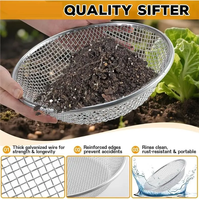 JHD 3Pcs 3-Size Soil Sifter Sieve For Compost, Fits 5 Gal Bucket