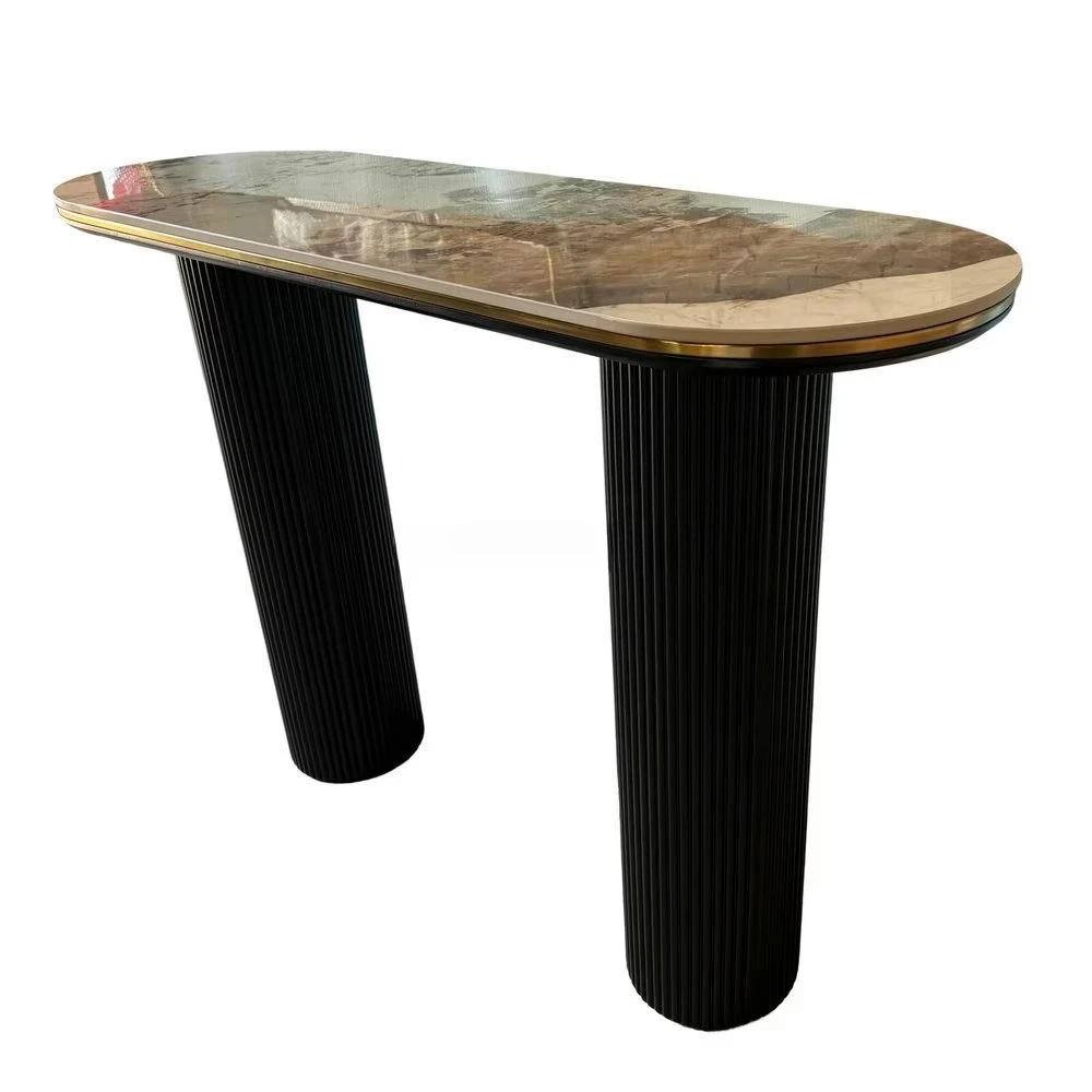 Mesa Consola Convertible de Estilo Nórdico Moderno, Color Negro, con Marco de Acero Inoxidable Dorado, Muebles de Comedor para Apartamentos y Casas de Campo, KIKA@