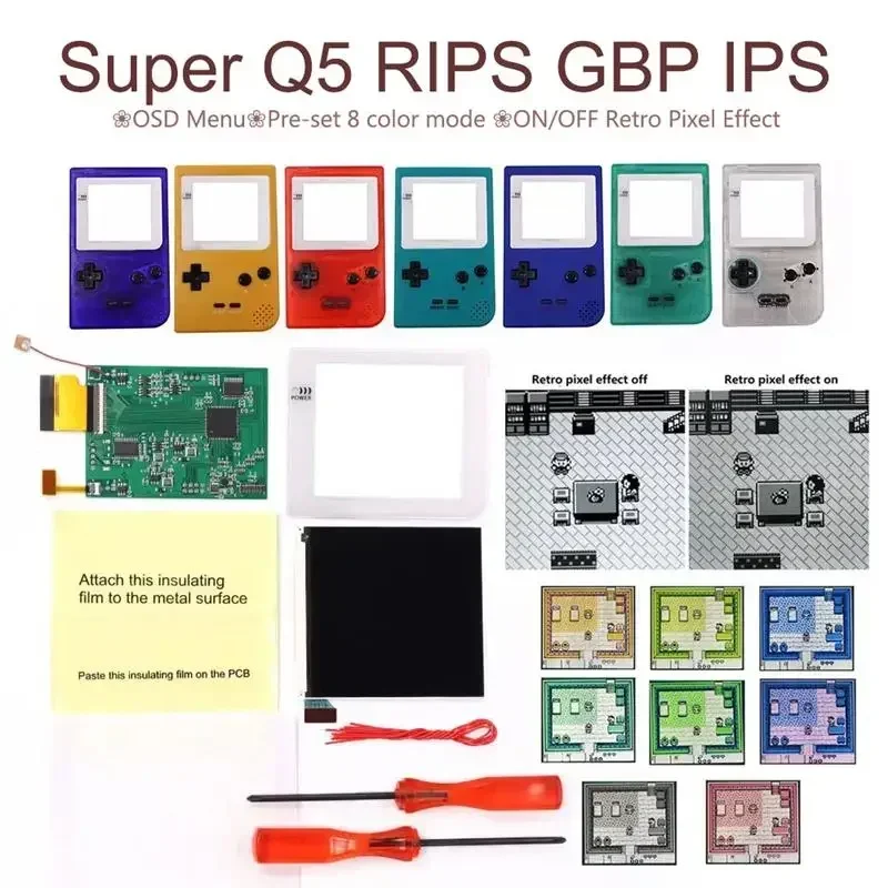 

US.EU Q5 Screen Kit For GBP Pocket Console With IPS Backlight LCD Mod Kits Larger Display Screen White Lens Shell RIPS