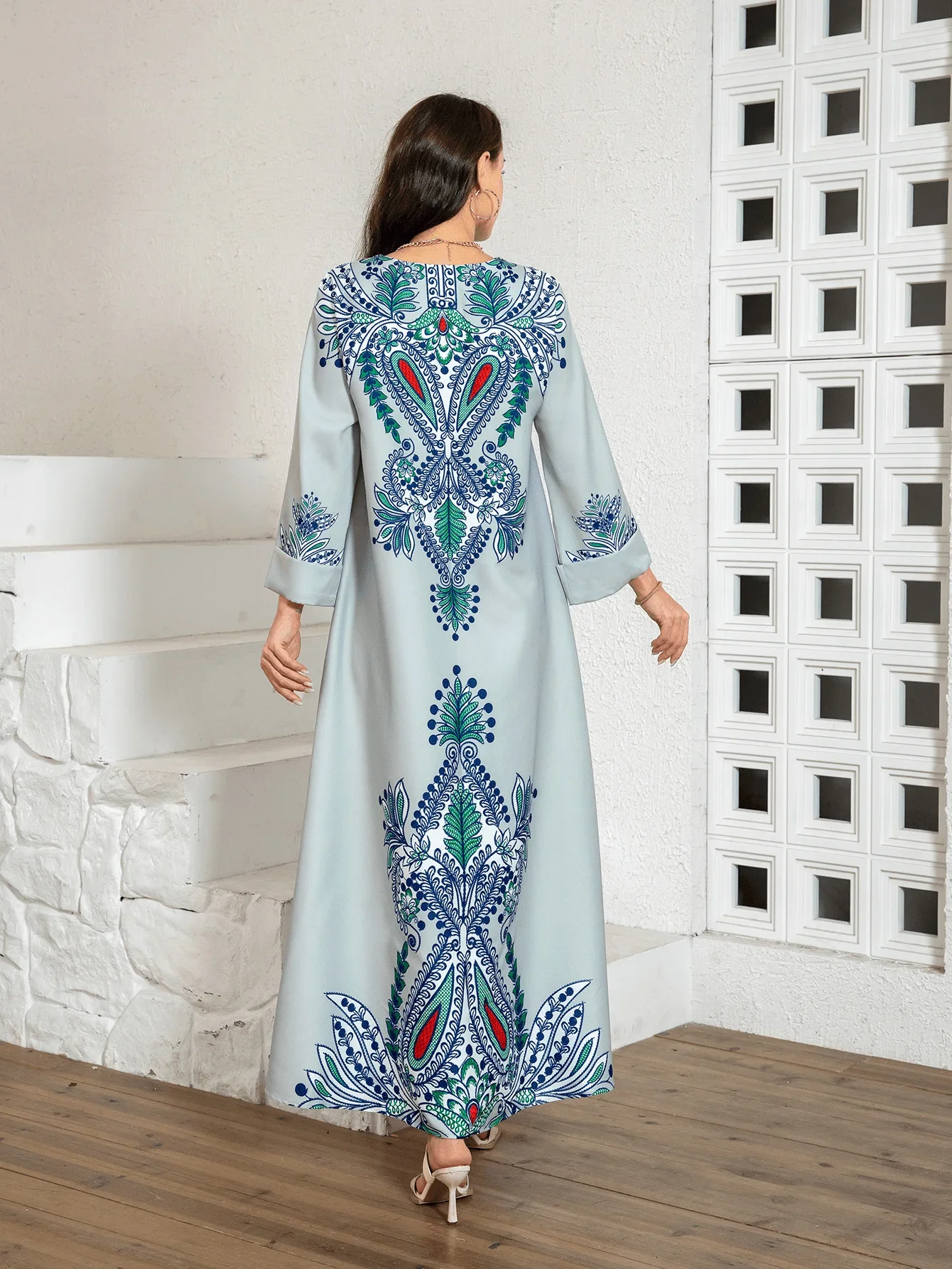 Eid Moslim Abaya Voor Vrouwen Print Jurken Jalabiya Parels Vestidos Arabische Islam Lang Gewaad Ramadan Marokko Dubai Abaya Kaftan 2026