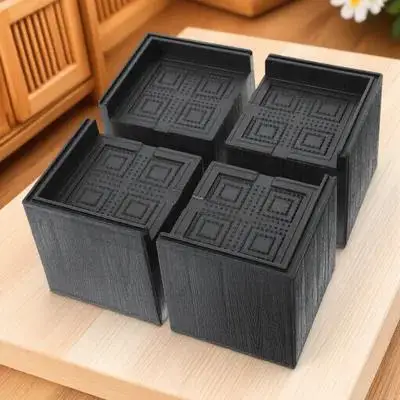 4Pcs Rubber Furniture Risers Square Shape Foot Pads Height Lift Heavy Duty Floor Protection Bed Risers