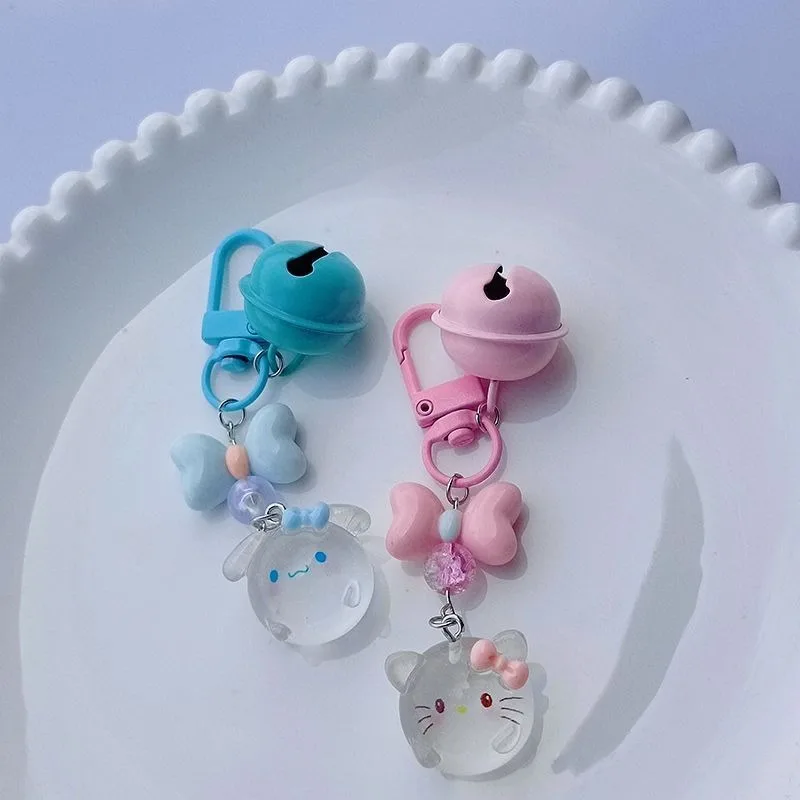 Sanrio Hello Kitty Pendant Bag Charm Glow-in-the-dark Bell Jewelry Resin Keyring Hanging Kuromi Cartoon Night Glow Keychain Gift
