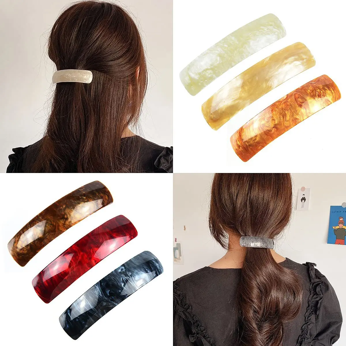 3 pieces of vibrant water pattern hair clip set, available in multiple colors, ponytail stabilizer, all hair types and styles