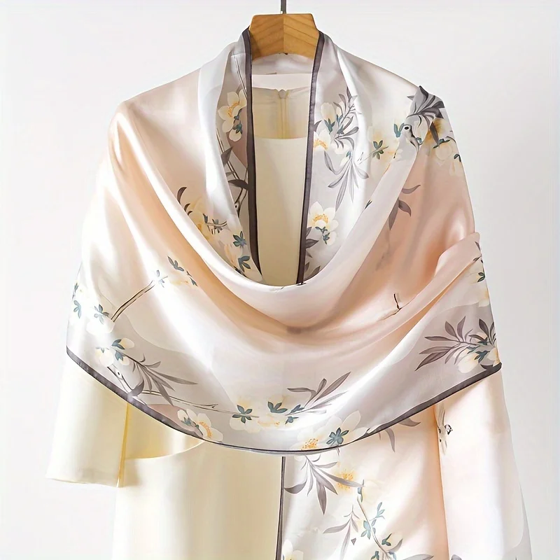 

Mulberry Silk Scarf for Women Vintage Chinese Floral & Bird Print Shawl, Bright Pink, Elegant Breathable Fashion Accessory