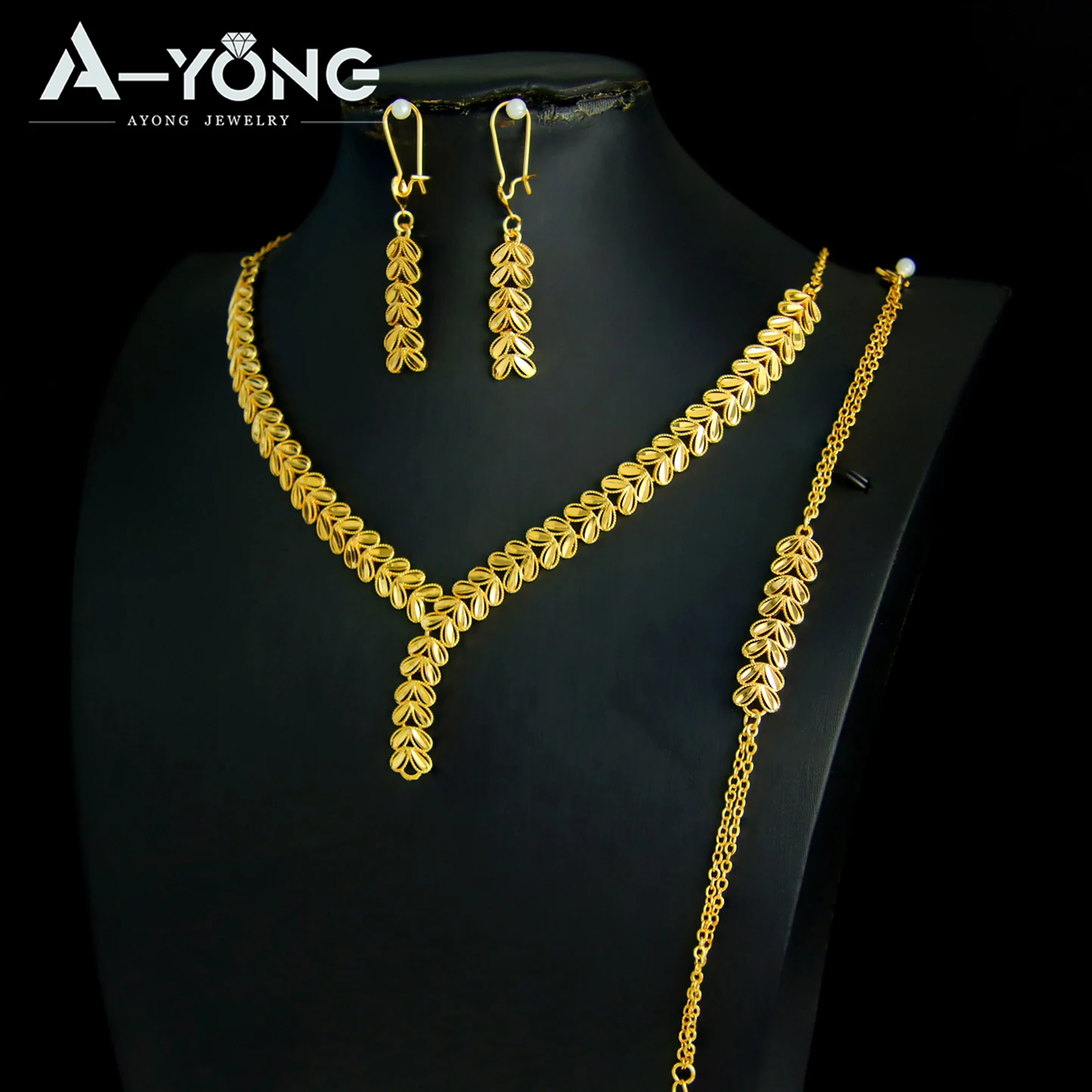 Luxuriöses Dubai Brautschmuck-Set 21k Vergoldet Nigeria Elegante Halskette Armband Ohrringe Arabischer Frauen Party-Schmuck – Detail 29