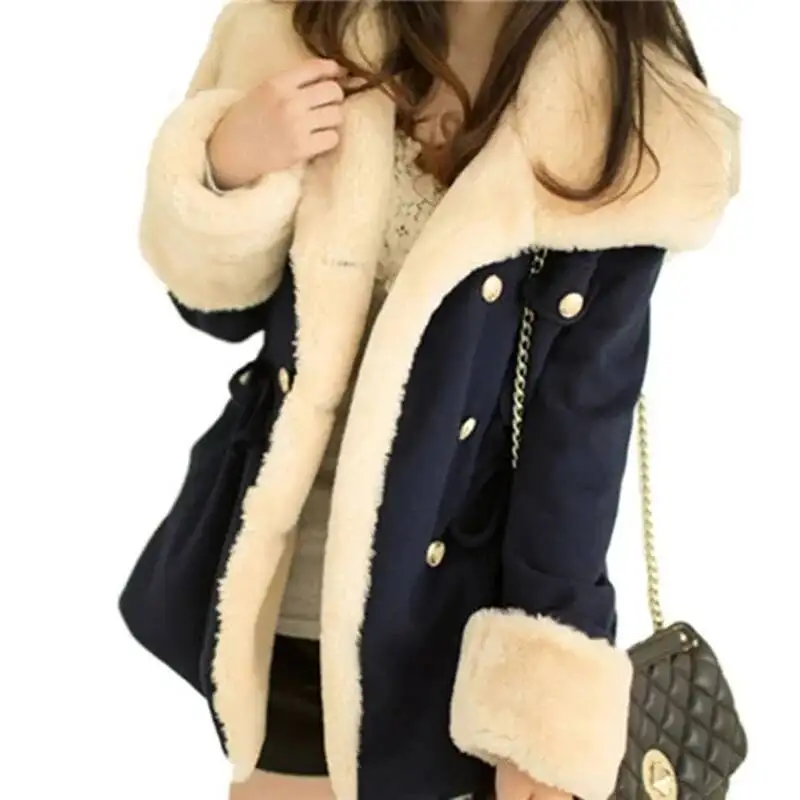 

Thick Jackets For Casual Solid Slim Double Breasted College Wind Female Cotton Winter Women Warm Turn-Down Collar Coat