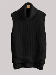 Autumn And Winter New Turtleneck Sweater Cashmere Vest Women's Sleeveless Female Sweater Vest Large Size Vest Loose Slit  Wool