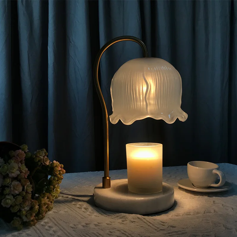 Lámpara de fusión de cera de aromaterapia con regulación de temperatura sin humo Linglan, lámpara de vela de fusión de mármol de primera nieve Retro