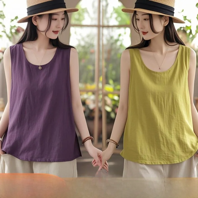 Slimming Effect Pure Cotton Oversized Sleeveless Vest for Women Commute Casual Wear Cleanfit Style A-Line Narrow Strap Vest