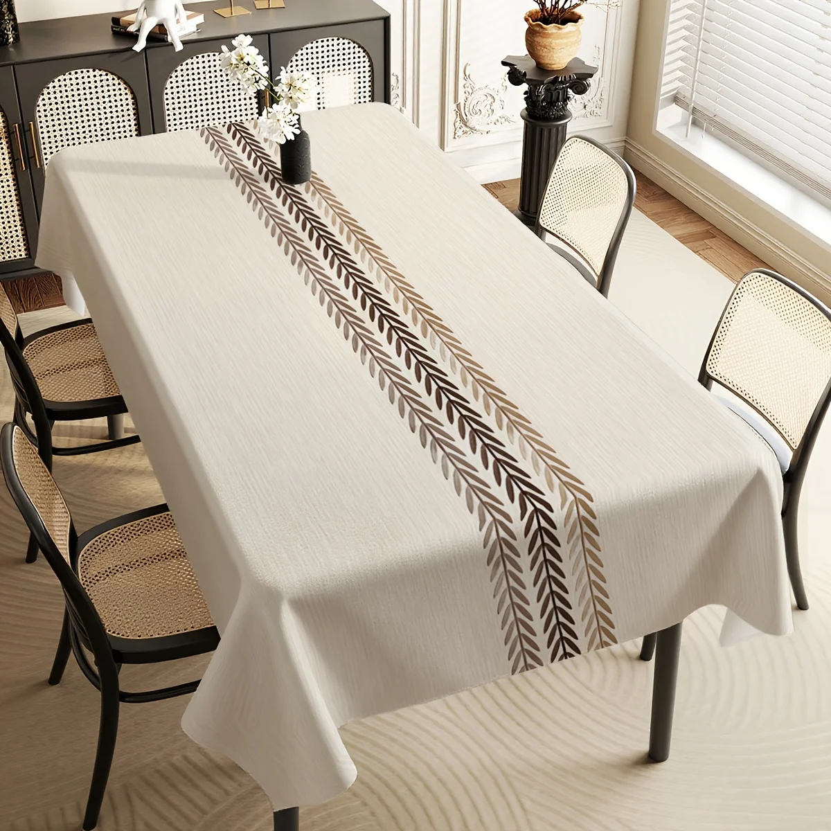 A simple wheat ear pattern tablecloth with leaf and flower design, suitable for kitchens, restaurants, and picnics