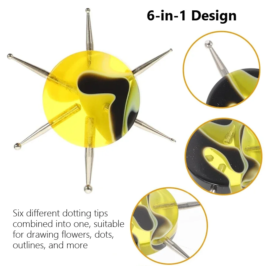6 Sizes Circular Dotting Tools Set for Nail Art Multi-Functional Flower Dots Clay Sculpting Embossing Pattern Maker