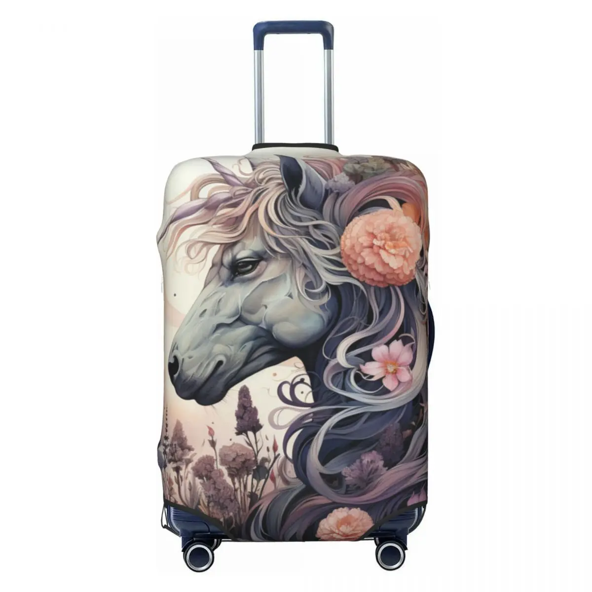 Unicorn Illustration Suitcase Cover Horse Garden Flower Plants Vacation Travel Strectch Luggage Case Protection