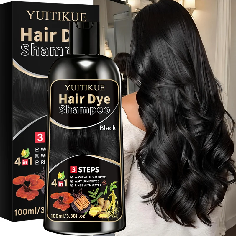 YUITIKUE Black Hair Dye Shampoo - Ammonia-Free, Gentle Formula For Covering Gray Hair, Plant-Based Hair Care, 100ml