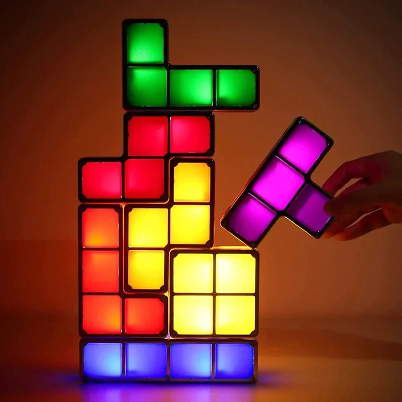 7-Colour Tetris Lamp DIY Game LED Night Light 3D Puzzle Building Blocks Night Light Children's Game Enthusiasts' Festive Gift