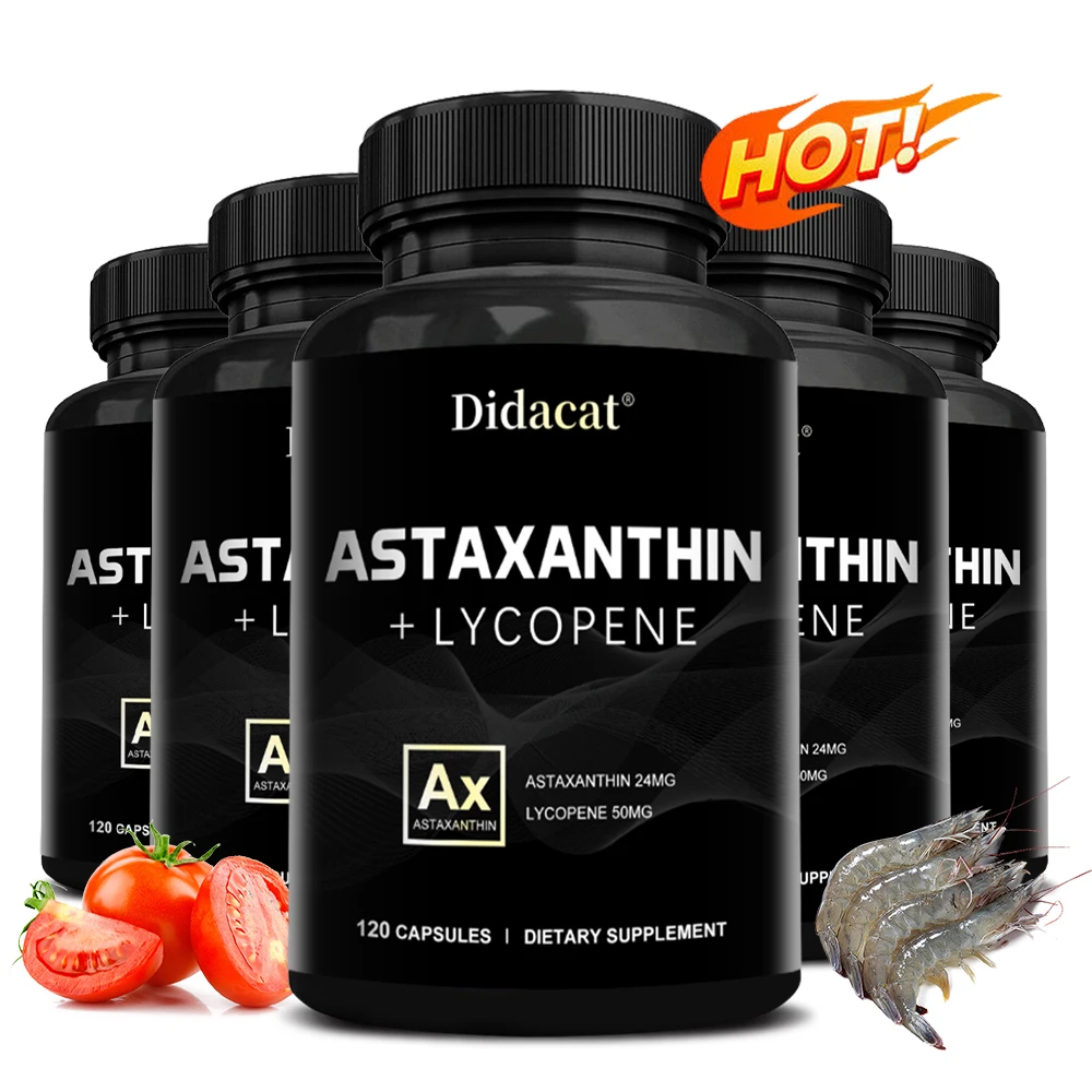 Astaxanthin 24 Mg + Lycopene 50 Mg Extract - Natural Carotene, Antioxidant Activity, Beneficial for Joint Health and Immunity