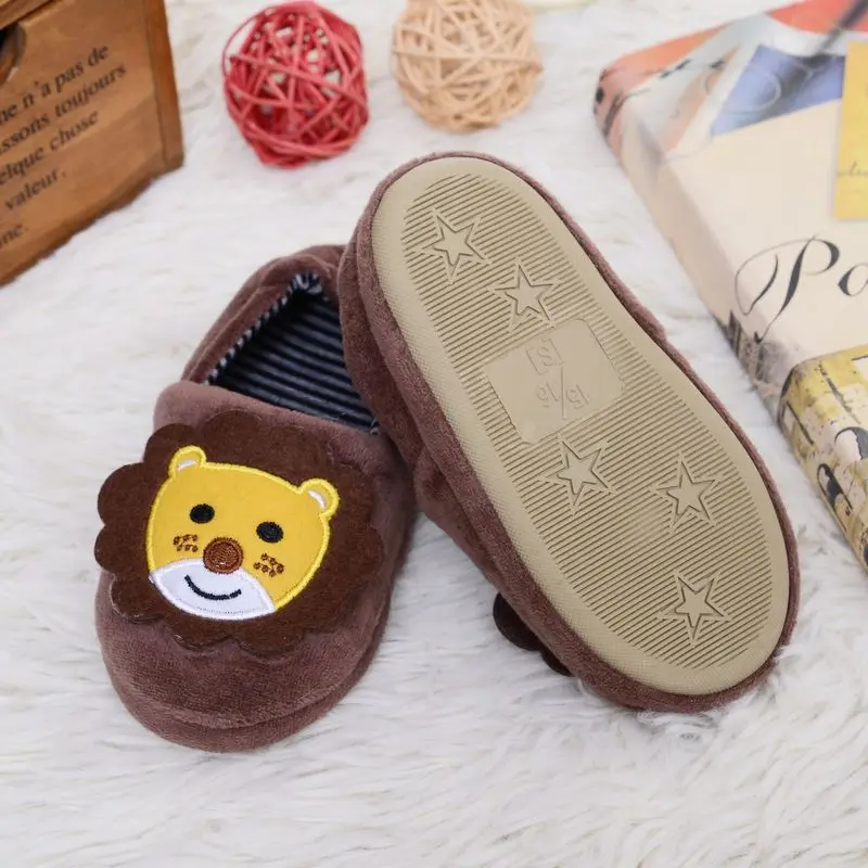 Fashion Toddler Boy Slippers Cartoon Lion Child Autumn Winter Shoes Baby Item Soft Rubber Sole Slip-on Kid House Indoor Footwear