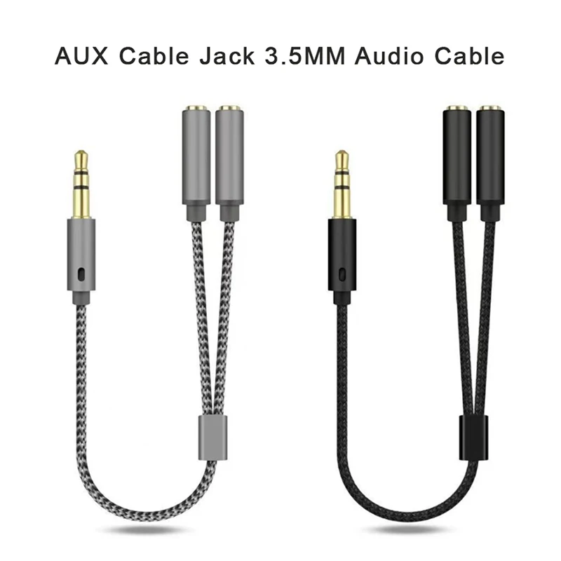 AUX Cable Jack 3.5MM Audio Cable Stereo Audio Cable Nylon Braided Headphone Male to Double Female Splitter Y Type Audio Cable