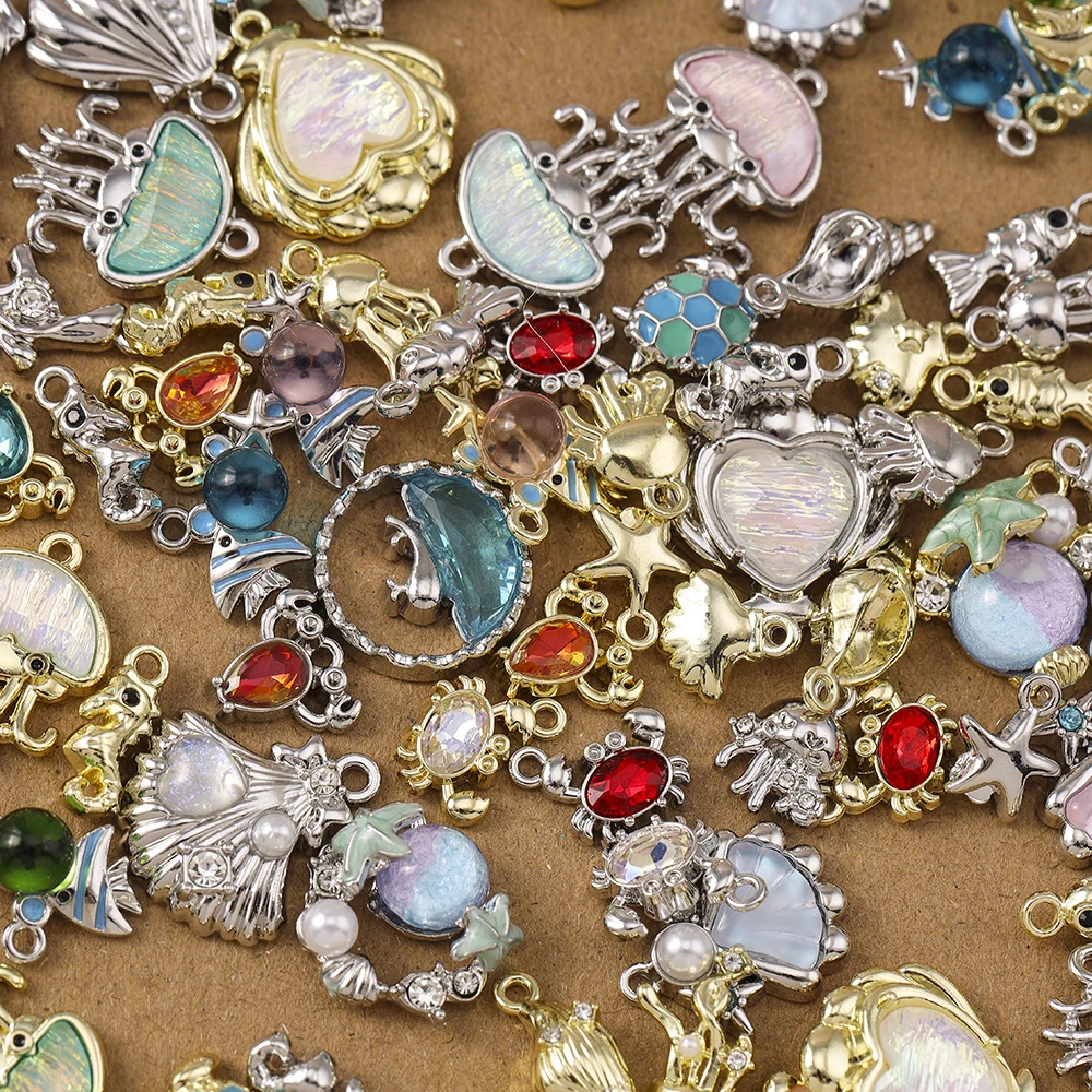 5 Stück zufällige Mischung Kristall Muschel Fisch Charms Meeresleben Anhänger für Schmuckherstellung Ohrringe Halskette DIY Armband Zubehör – Detail 5