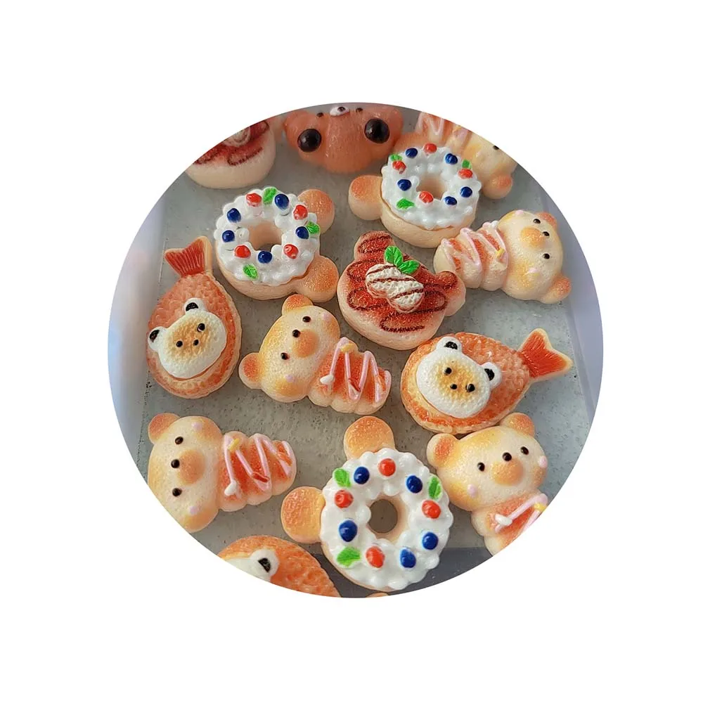 Little Bear Bread Donut Slime Charms Resin Handmade Animals Flatback Cabochon DIY Jewelry Making Findings Keychain