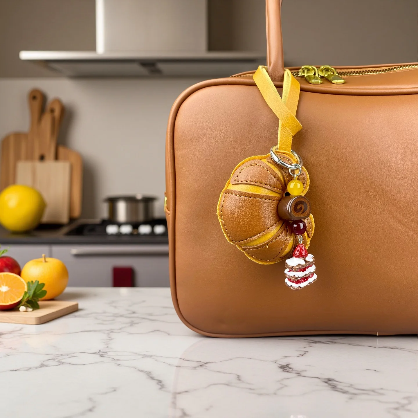 Juego de llaveros de croissant delicioso y realista con dije de rollo suizo y napoleón |   6 colores |   Adorable regalo accesorio bolso
