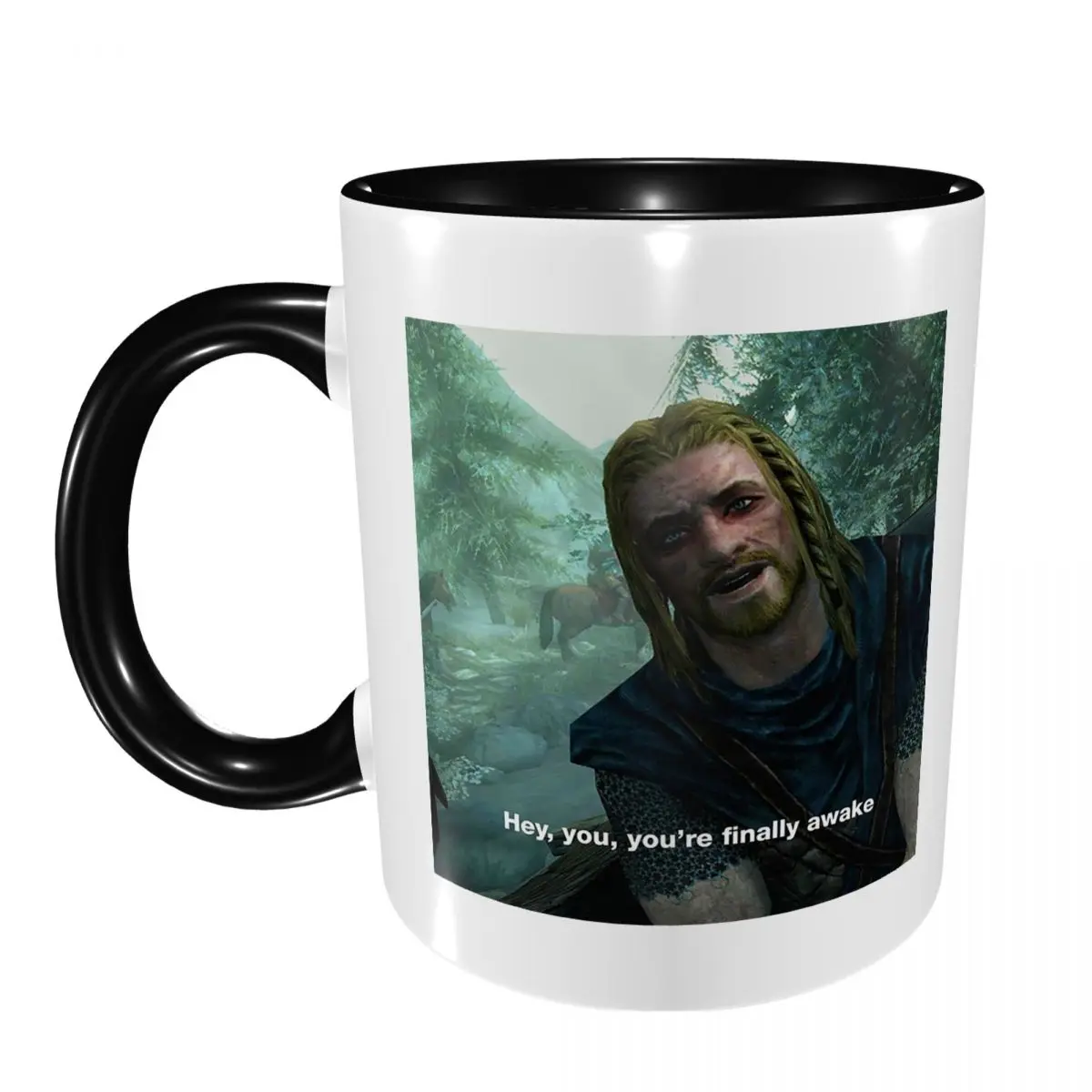 Hey You You're Finally Awake - Skyrim Meme Mug Funny Ceramic Coffee Cups Tea Mugs Milk Cup Drinkware Gifts for Friends