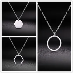 Unift Classic Christian Eternal Circle Necklace for Women Men Stainless Steel Pendant Geometric Minimalist Jewelry Hexagon